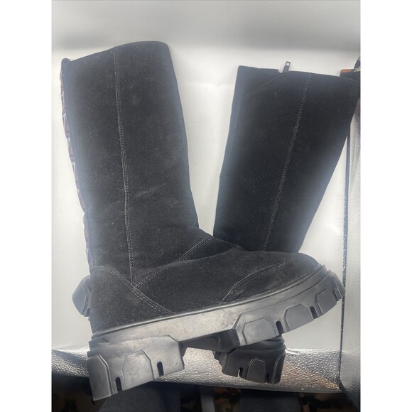 Farm Rio Back Embrodery Ribbon Black Suede Tall Boots Sz 6 New W/O Tags - Picture 6 of 11